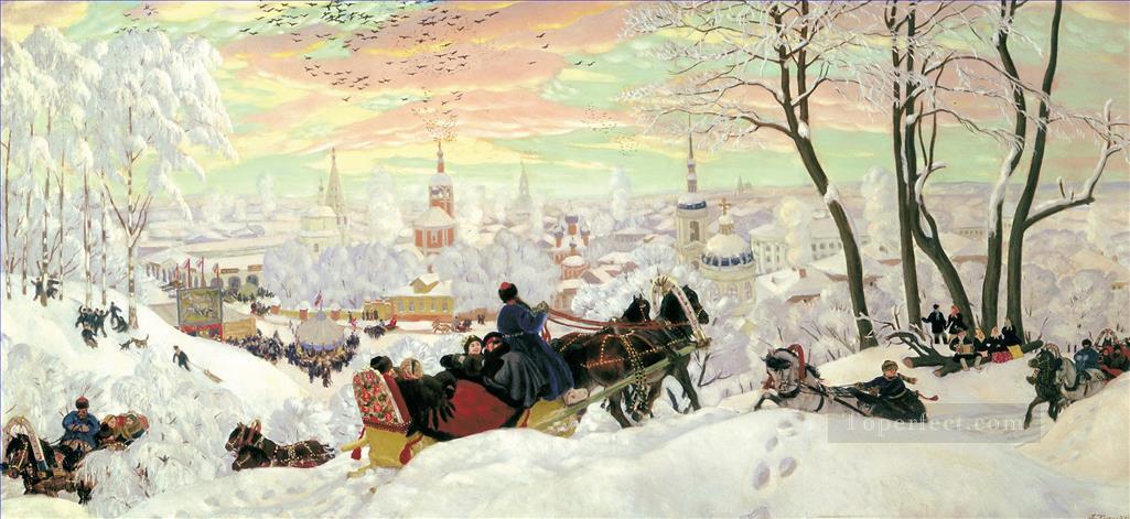 Llegando para carnaval 1916 Boris Mikhailovich Kustodiev niños impresionismo infantil Pintura al óleo